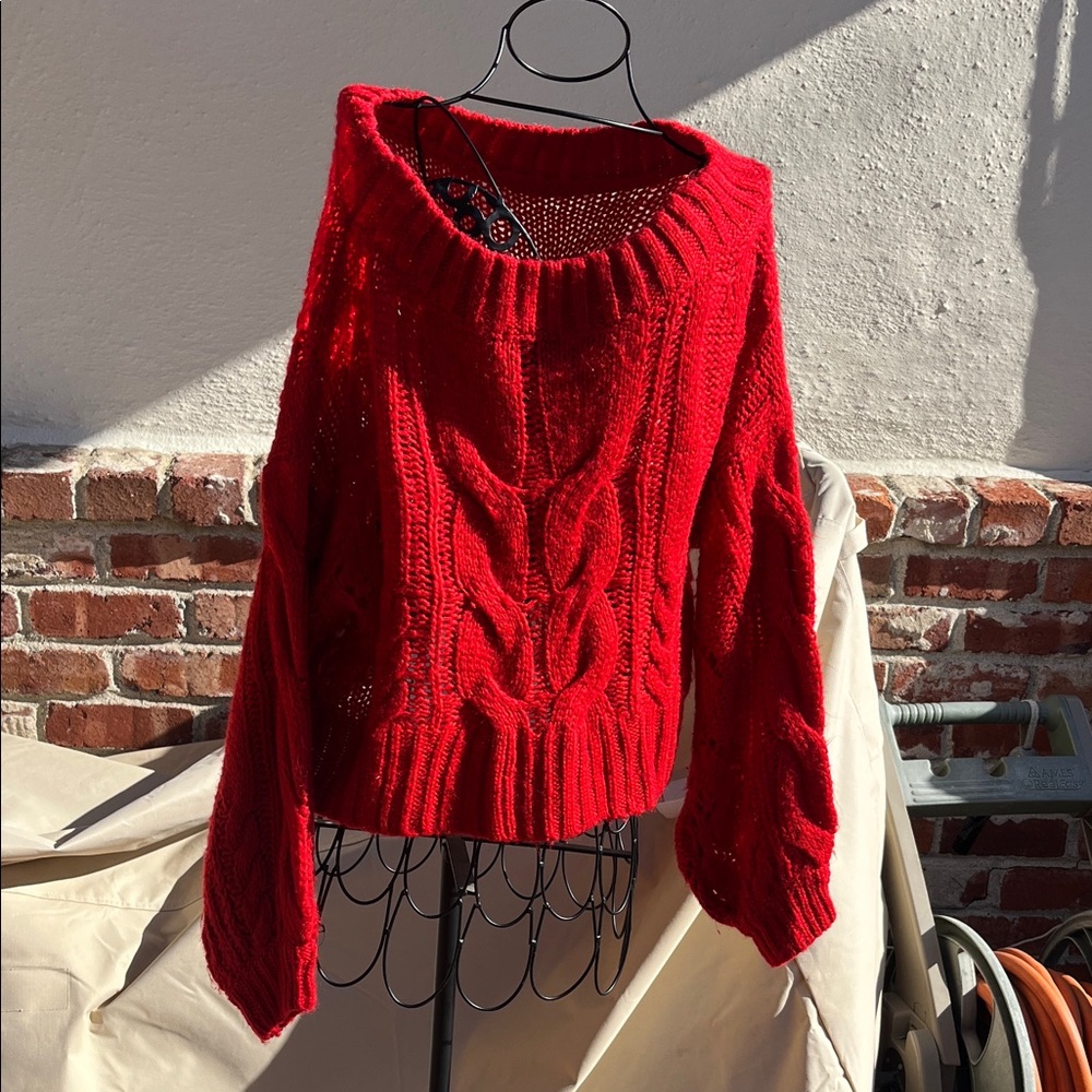 Cozy Red Cable Knit Sweater